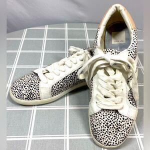 Dolce Vita Womens Canvas Lace Up Sneakers Black Spotted Off White Blush Sz 10M